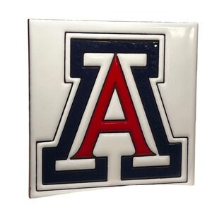 Vtg UofA Arizona Wildcats 6x6 Tile Made in Italy Block A Trivet Decor Art 3D